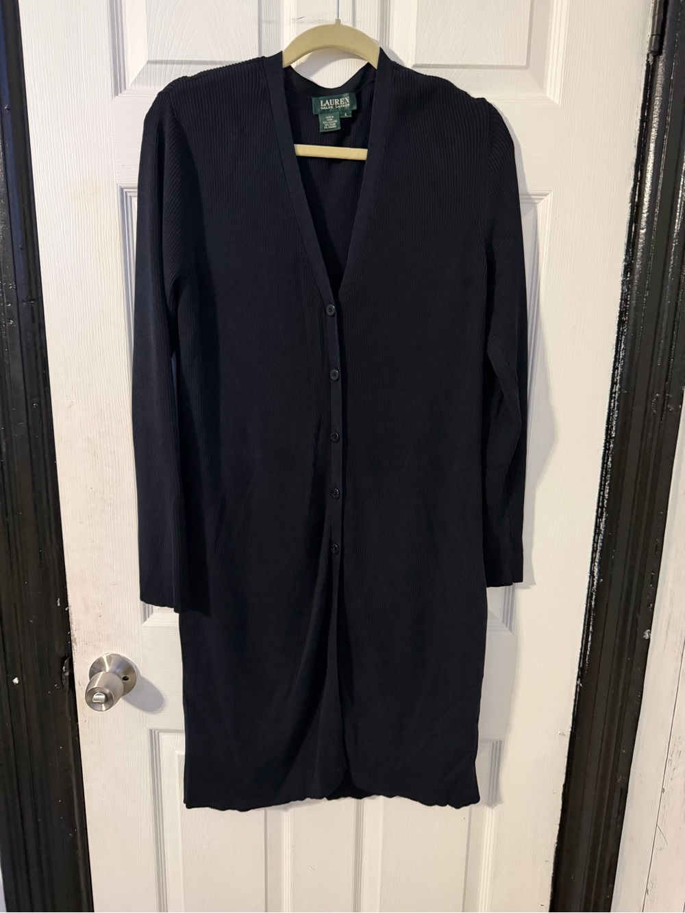 Lauren Ralph Lauren Black Long-Sleeve V-Neck Button Cardigan Dress